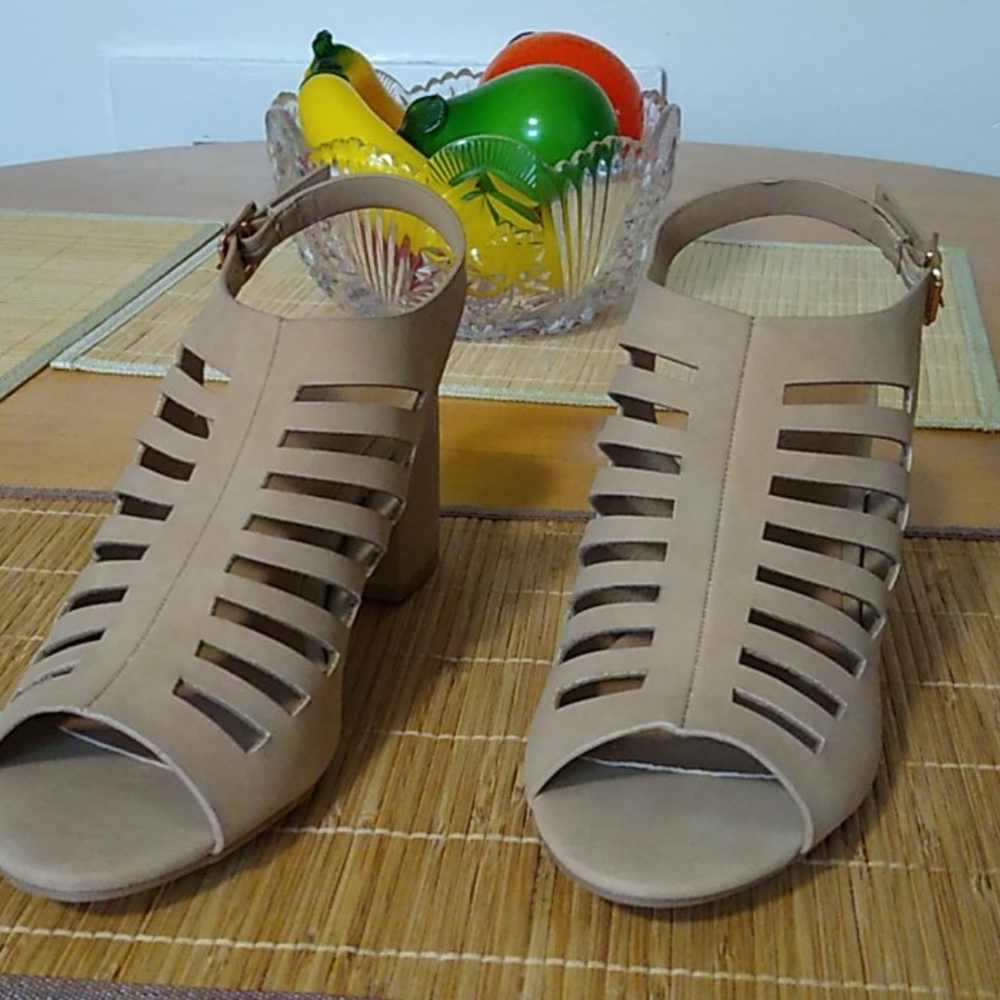 Laser Cutout Sling Back Block Heel Sandals